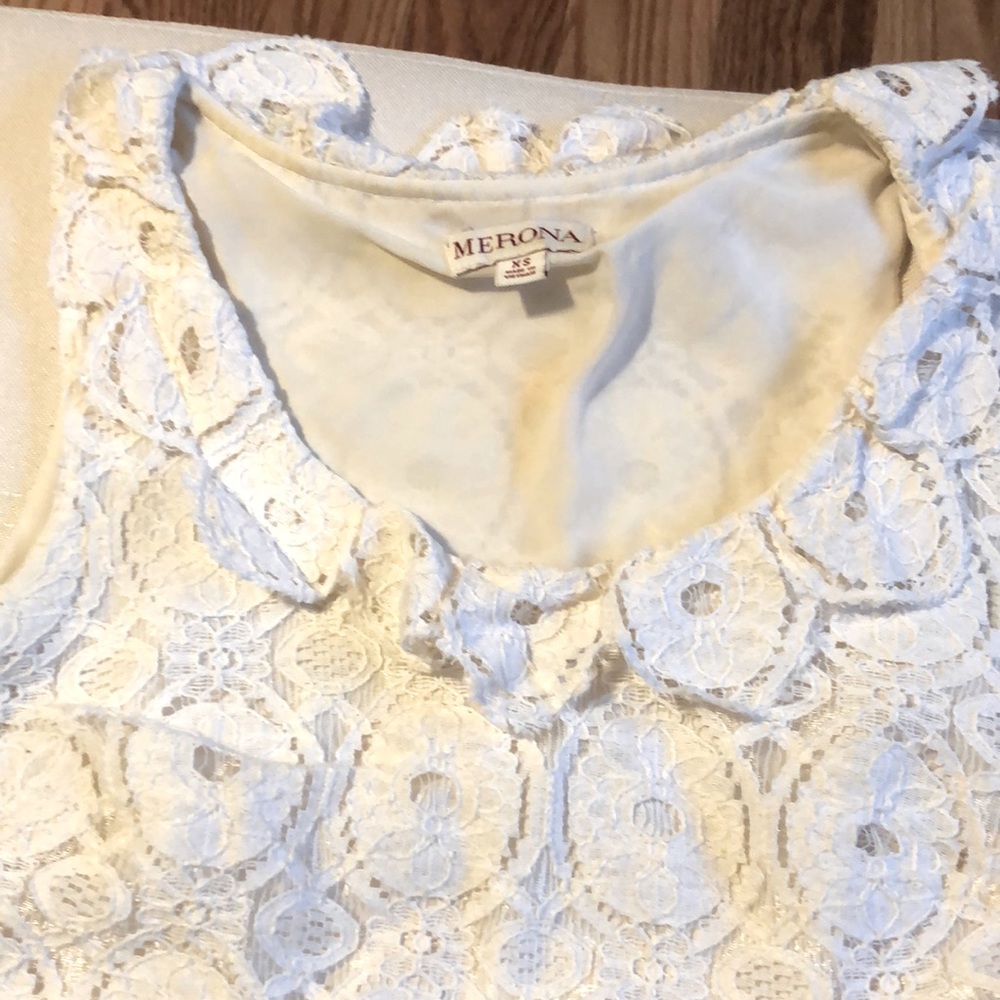 Merino ivory lace sleeveless top, sz xs